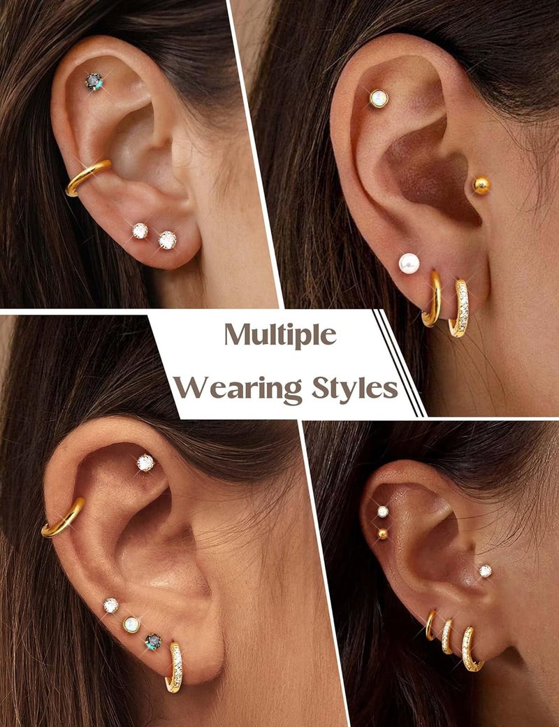 Jstyle Hypoallergenic Stud Hoop Earrings for Women Small Flat Back Surgical Stainless Steel Earrings for Sensitive Ears Trendy Silver Hoops Cartilage Earring Stacks Set Multiple Piercing Jewelry Gifts - Image 4